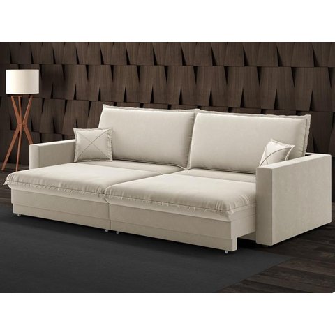 Sofá Tango 2,60m sem Caixa, Retrátil e Reclinável Veludocristal Areia - Netsofas