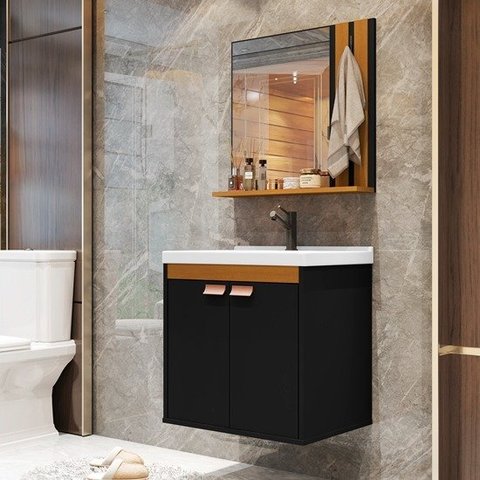 Conjunto Banheiro Palas com Cuba Cor Preto / Nature - Comprar Móveis em Casa