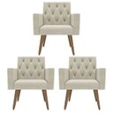 Ver imagem 1 de Kit 3 Poltronas Capitonê Confortáveis Loja Recepção Sala Bege