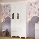Ver imagem 1 de Guarda-roupa Infantil 92cm com Vidro 3 Portas e 2 Gavetas Aurora Multimóveis Mp4497 Branco
