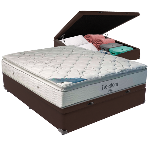 Cama Box Baú e Colchão Freedom Molas Ensacadas Casal Ortobom: Marrom