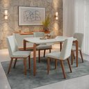Ver imagem 1 de Conjunto de Jantar Mesa Retangular com Vidro Donatella 4 Cadeiras Kalina - Natural C/ Palha
