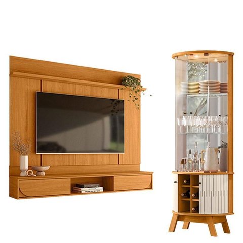 Painel para Tv Aura Cinamomo com Cristaleira Marina Cinamomo Off White - Madetec
