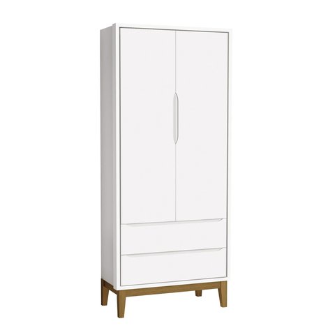 Guarda-Roupa Retrô 2 Portas Classic New Branco Fosco com Madeira - MoveisAqui
