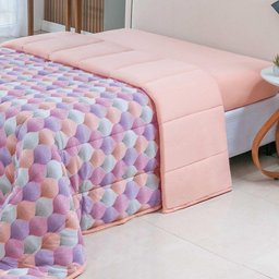 Edredom Cobertor Casa Scarpa Sonnet King Malha Estampada Dupla Face Algodão - Mosaico - Salmão - 1