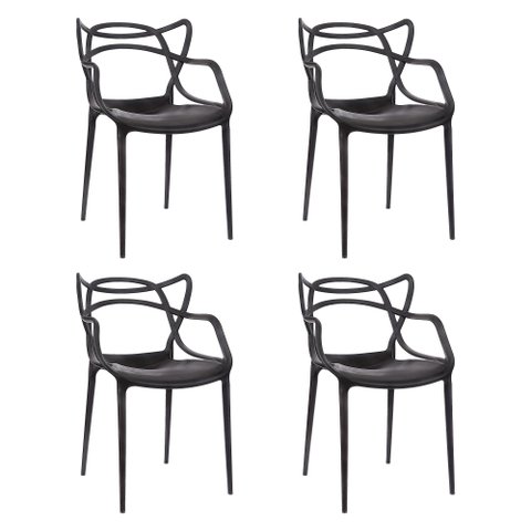 Kit 4 Cadeiras de Jantar Super Resistente e Empilhável Garden Life Cor Preto
