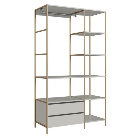 Guarda Roupa Closet Grande Industrial 2 Gavetas P1025 Arena Dourado Placa e Ponto