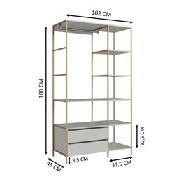 Guarda Roupa Closet Grande Industrial 2 Gavetas P1025 Arena Dourado Placa e Ponto - 3