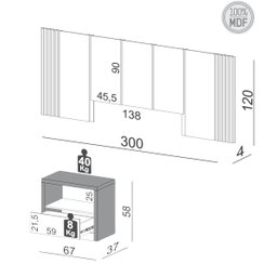 Kit Quarto Cabeceira King com 2 Mesas de Cabeceira Mdf Freijó Off White Dalla Costa - 4
