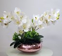 Ver imagem 1 de Arranjo Centro De Mesa 2 Orquídeas Brancas Vaso Completo