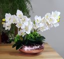 Ver imagem 3 de Arranjo Centro De Mesa 2 Orquídeas Brancas Vaso Completo