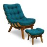 Kit Poltrona + Puff Costela Decoração Descanso Suede Azul - 1