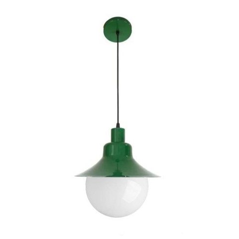Pendente Colonial São Paulo Antigo 728 em Aço com Globo de Vidro Leitoso Verde