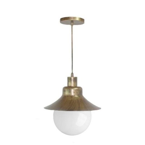 Pendente Colonial São Paulo Antigo 728 em Aço com Globo de Vidro Leitoso Ouro Velho