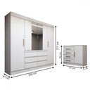 Ver imagem 4 de Quarto Completo Casal Honey 5 Portas 10 Gavetas com Espelho Branco - Panorama Móveis