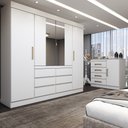 Ver imagem 1 de Quarto Completo Casal Honey 5 Portas 10 Gavetas com Espelho Branco - Panorama Móveis