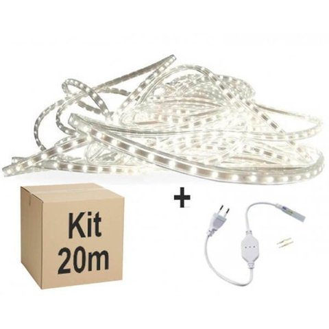 Mangueira Fita LED Chata 5050 20m Branco Frio 6mm 60 LEDS/m 220V
