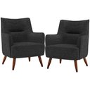Ver imagem 1 de Kit 02 Poltronas Decorativa Fixa Pés de Madeira Isabella D02 Linho Chumbo C-465 - Lyam Decor
