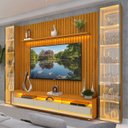 Ver imagem 1 de Rack com Painel para TV até 84 Polegadas Ripado Vidro Reflecta LED 100% MDF 224CMX304,8cm Nobre Clean Requinte Luminare Naturale/Off White