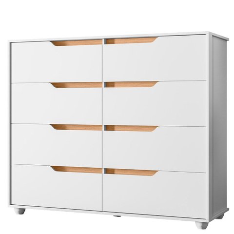 Cômoda Grande 8 Gavetas Doble Flex Branco/Freijó