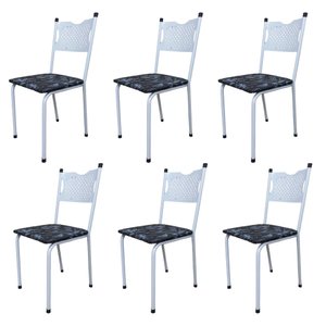 Kit 6 Cadeira para Cozinha Mc Tubular Almofadada Estrutura Branca com Assento Floral Medcombo