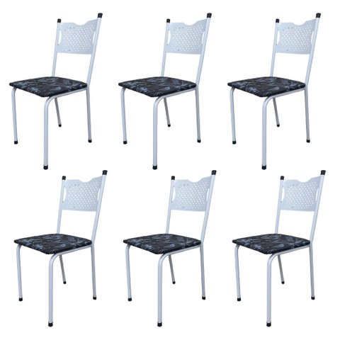 Kit 6 Cadeira para Cozinha Mc Tubular Almofadada Estrutura Branca com Assento Floral Medcombo