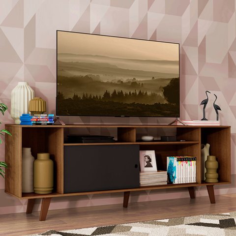 Rack para TV até 65 Polegadas Madesa Cancun com Pés Rustic/Preto 7K5Z Cor:Rustic/Preto
