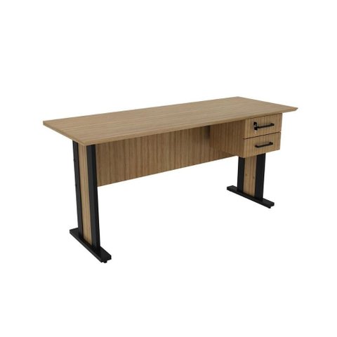 Mesa de Computador Solteiro Me-4193 C/ 2 Gavetas (1 C/ Chave) Amêndoa/preto - Tecno Mobili