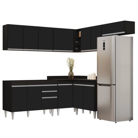 Armário de Cozinha Modulado de Canto 7 Peças Cp19 Balcão sem Tampo Preto - Lumil Lumil Móveis