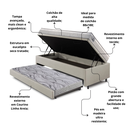 Ver imagem 5 de Bicama Box Baú Solteiro Courino Linho Areia 88x188 com Colchão Hanover Molas Ensacadas Inducol