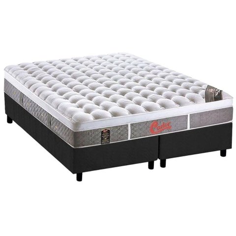 Cama Box Queen: Colchão Molas Ensacadas Castor Pocket Light Stress Plush + Base Gray(158x198)