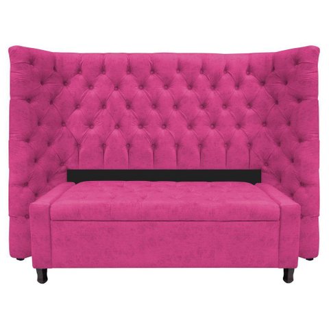 Kit Cabeceira e Calçadeira Baú Casal Everest P02 140cm para Cama Box Suede - Doce Sonho Móveis