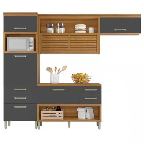 Cozinha Modulada 3 Peças Paneleiro Ripado Nesher Princesa Mdf - Freijó / Grafite