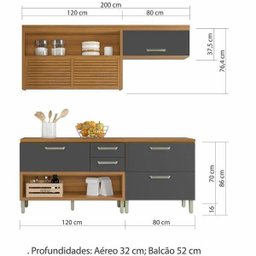 Cozinha Modulada 3 Peças Ripado Nesher Princesa Mdf - Freijó / Grafite - 2