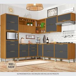 Cozinha Modulada 9 Peças Ripado Nesher Imperatriz Ângulo Mdf - Freijó / Grafite - 2