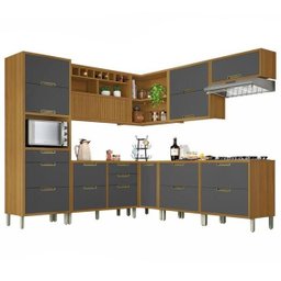 Cozinha Modulada 9 Peças Ripado Nesher Imperatriz Ângulo Mdf - Freijó / Grafite - 1