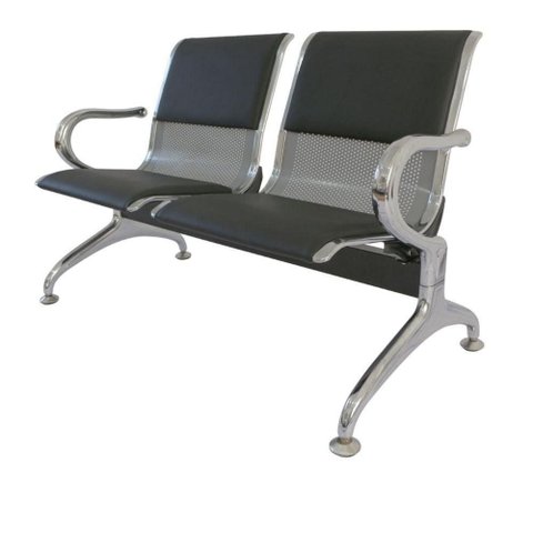 Longarina Estofada Dubai 2 Lugares Aço Carbono e Cromado 116cm Cinza Fratini