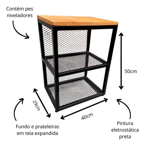 Mesa de Cabeceira Canto Cama Casal Box Industrial - 3