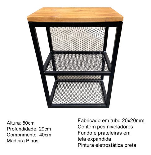 Mesa de Cabeceira Canto Cama Casal Box Industrial - 2