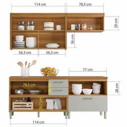 Cozinha Modulada 3 Peças Ripado Princesa Mdf - Freijo/off White -nesher - 3