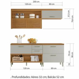 Cozinha Modulada 3 Peças Ripado Princesa Mdf - Freijo/off White -nesher - 2