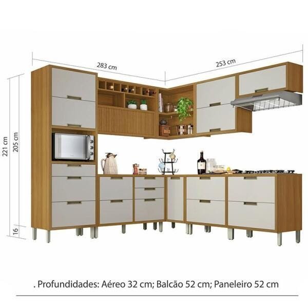 Cozinha Modulada 9 Peças Ripado Nesher Imperatriz Ângulo Mdf - Freijo / Off White - 2