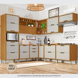 Cozinha Modulada 9 Peças Ripado Imperatriz Ângulo Mdf - Freijo / Off White- Nesher - 4