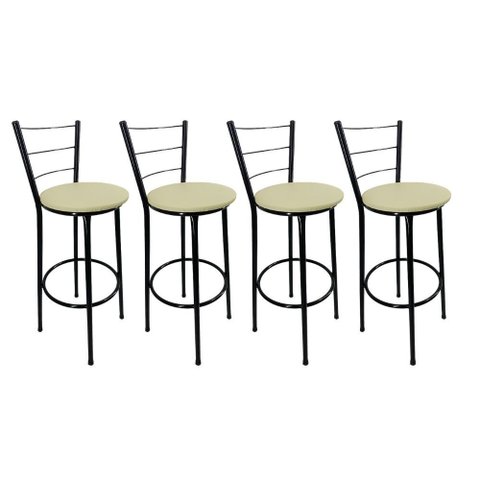 Kit 4 Banquetas Alta Preta Cozinha Gourmet Americana Balcão:bege