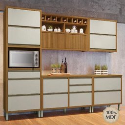 Cozinha Modulada 5 Peças Ripado Baronesa Mdf - Freijo / Off White - Nesher - 2 Cozinha Modulada 5 Peças Ripado Baronesa Mdf - Freijo / Off White - Nesher - 2