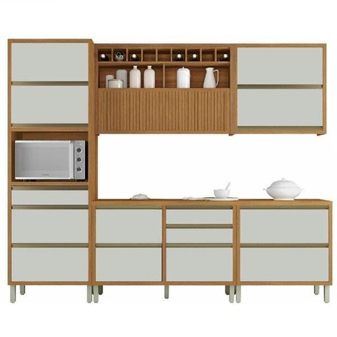 Cozinha Modulada 5 Peças Ripado Baronesa Mdf - Freijo / Off White - Nesher