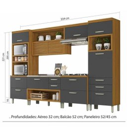 Cozinha Modulada 5 Peças Ripado Nesher Princesa Mdf - Freijó / Grafite - 9
