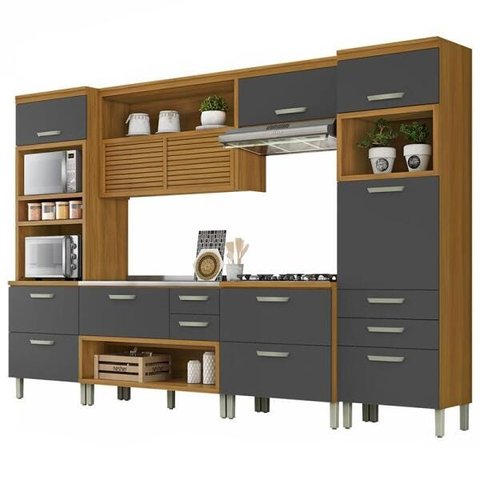 Cozinha Modulada 5 Peças Ripado Nesher Princesa Mdf - Freijó / Grafite