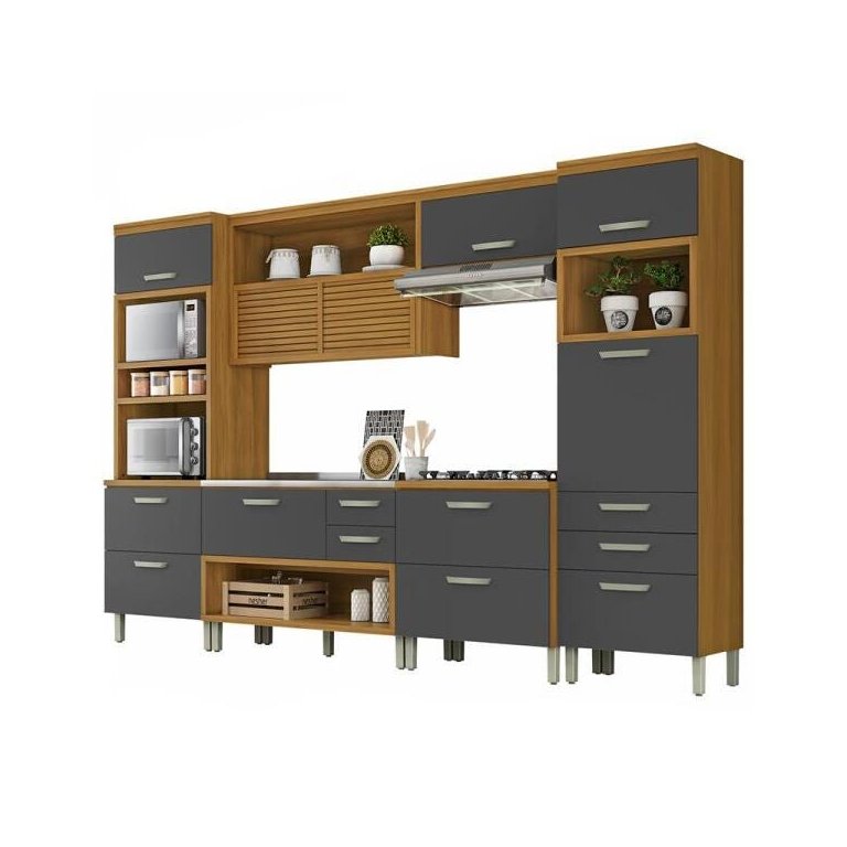 Cozinha Modulada 5 Peças Ripado Nesher Princesa Mdf - Freijó / Grafite Cozinha Modulada 5 Peças Ripado Nesher Princesa Mdf - Freijó / Grafite