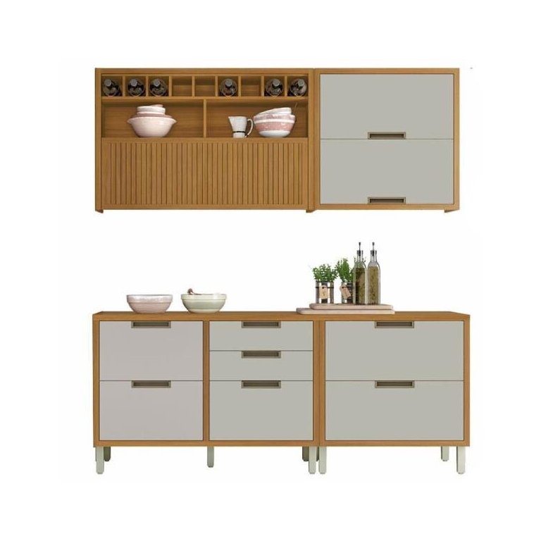 Cozinha Modulada 4 Peças Ripado Nesher Imperatriz Mdf - Freijo / Off White